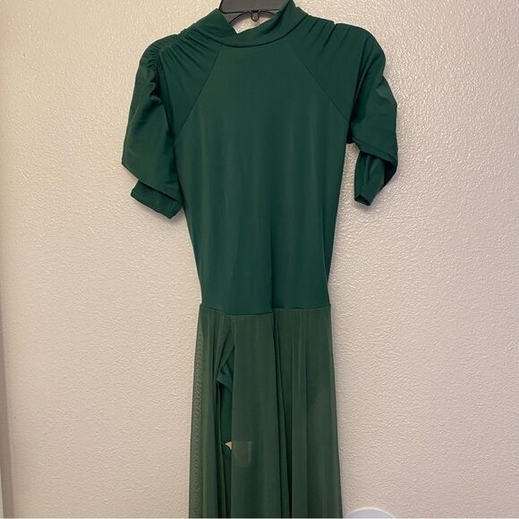 Green Maxi Skirt Dress dance costume leotard shirt sleeve modest -adult SA - Picture 3 of 12